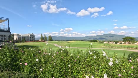 panoramic sweep of a beautiful golf course.