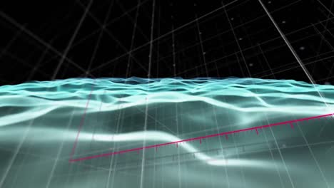 animación de gráficos y flecha en el espacio digital con ondas