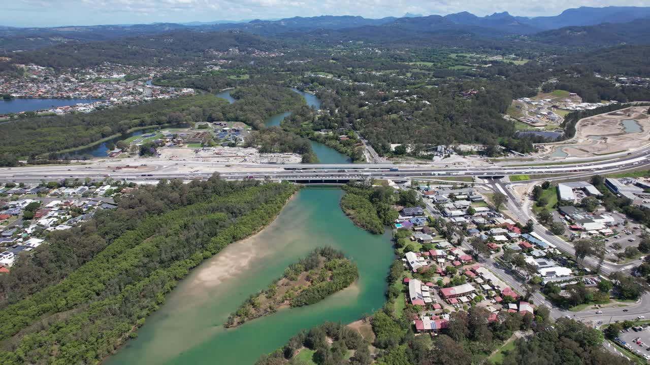 Burleigh Heads And Elanora Suburb Between The Tallebudgera Creek In Gold Coast, QLD, Australia. - aerial shot