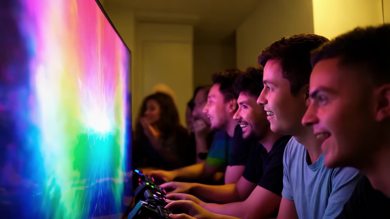 친구 들 이 비디오 게임 을 하고 있다