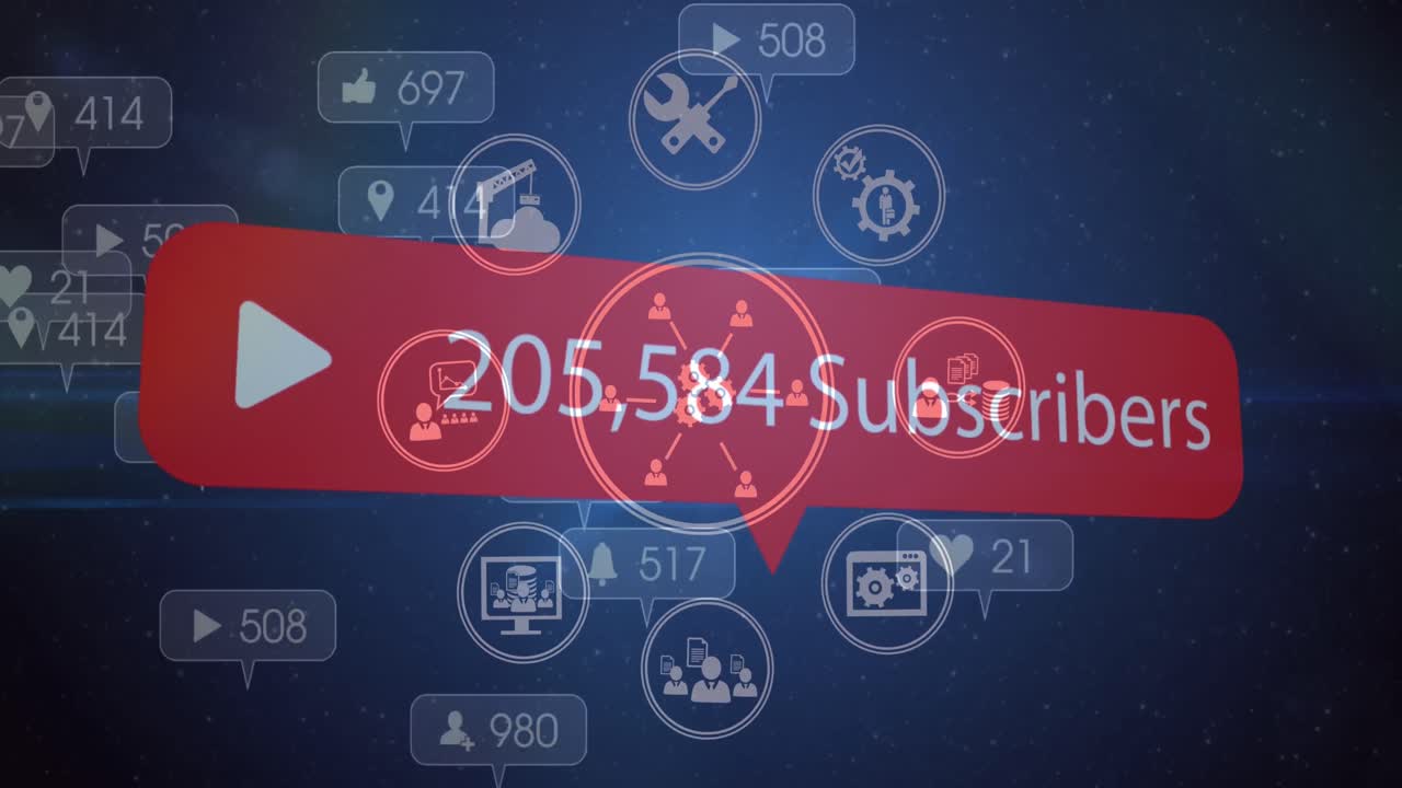 파란색 배경 위의 소셜 미디어 아이콘의 애니메이션