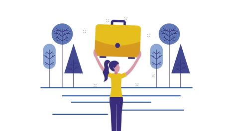 young businesswoman lifting portfolio animation