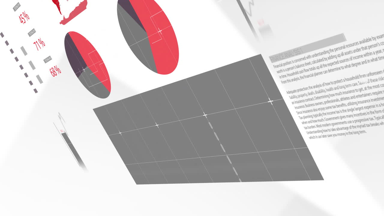 Animation of data processing and diagrams on white background