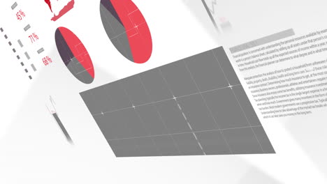 Animation of data processing and diagrams on white background