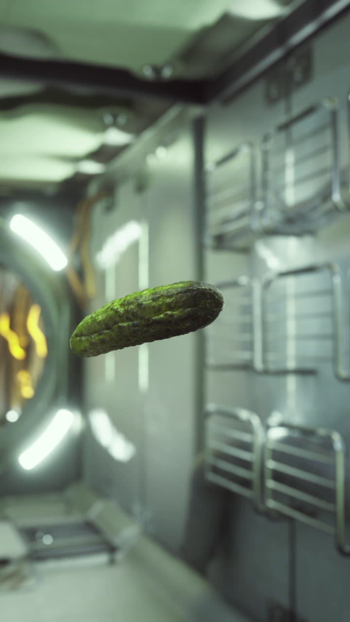 Floating cucumber in the international space station kitchen module