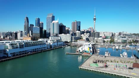 Auckland-CBD-Harbour-In-New-Zealand---Aerial-Drone-Shot