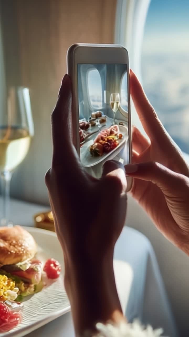 Fanger en gourmetmiddagsoplevelse under flyvning: Forkælelse i kulinariske lækkerier med en naturskøn udsigt til himlen gennem et flyvindue