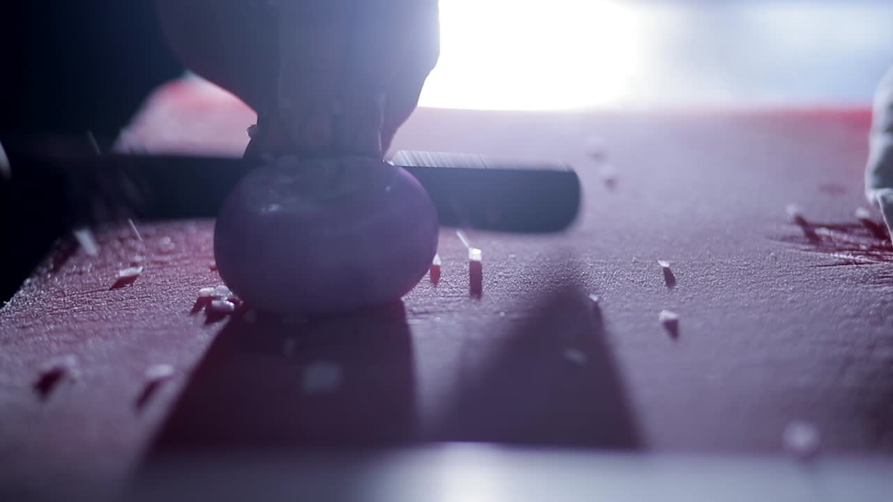 cutting onion cinematic slow motion