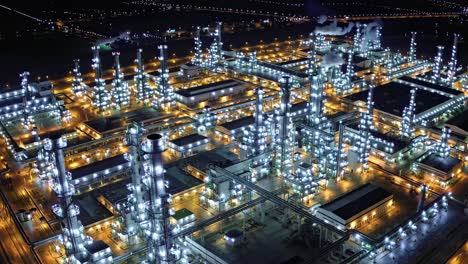 night aerial view of a petrochemical plant
