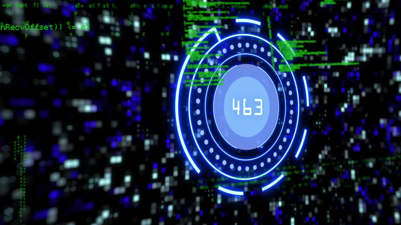 Holo HUD appearing with blue ring, updating readout, rings rotating and code streaming system data