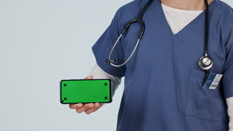 enfermera, teléfono pantalla verde y las manos están bien