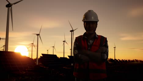 renewable energy engineer at sunset