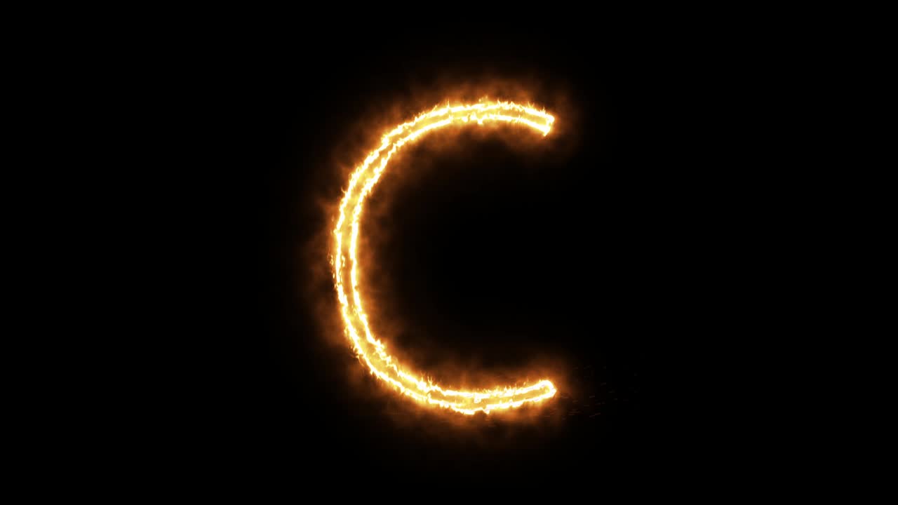 la letra "c" de la llama ardiente. fuente de quema ardiente o texto alfabético de hoguera con efecto de calor ardiente y brillante. renderización 3d.