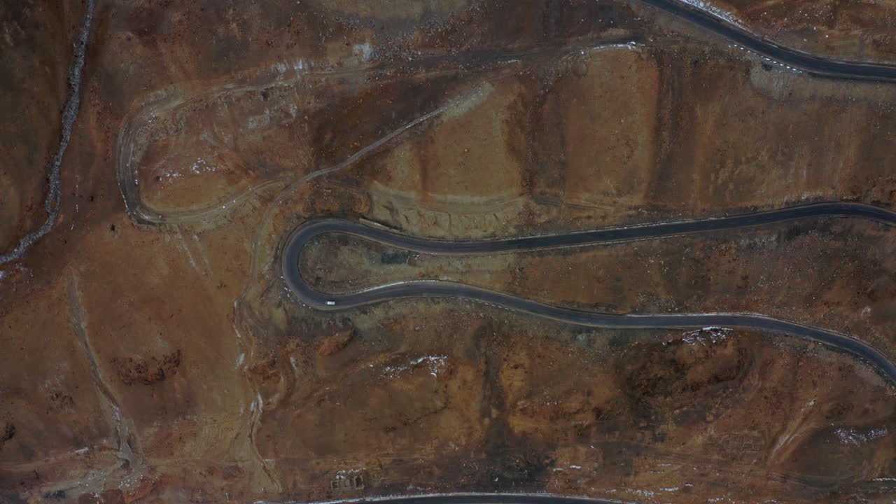 Top Down View Of Karakoram Highway Near Khunjerab Pass, Hunza Valley, Pakistan - drone static shot