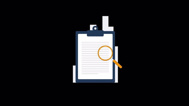 Magnifying Glass Scanning Document on Clipboard Animation