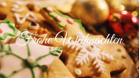 frohe weihnachten written over christmas cookies