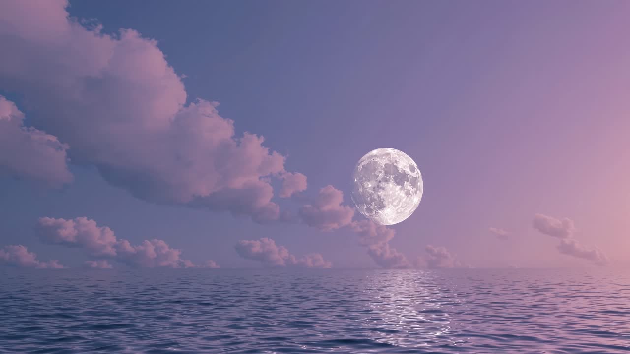 A serene seascape with a full moon reflecting on calm waters