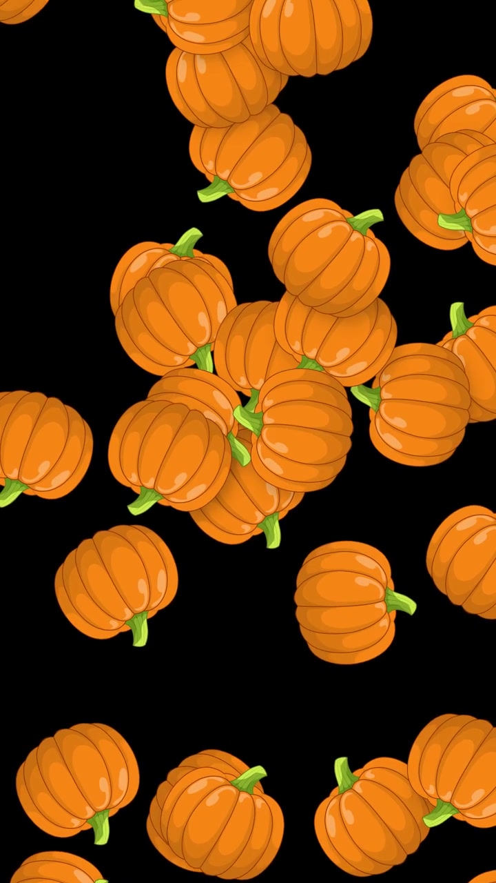 Stylized orange pumpkins fall continuously through a vertical frame against a solid black background.