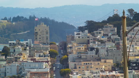 hilly city street, telephoto