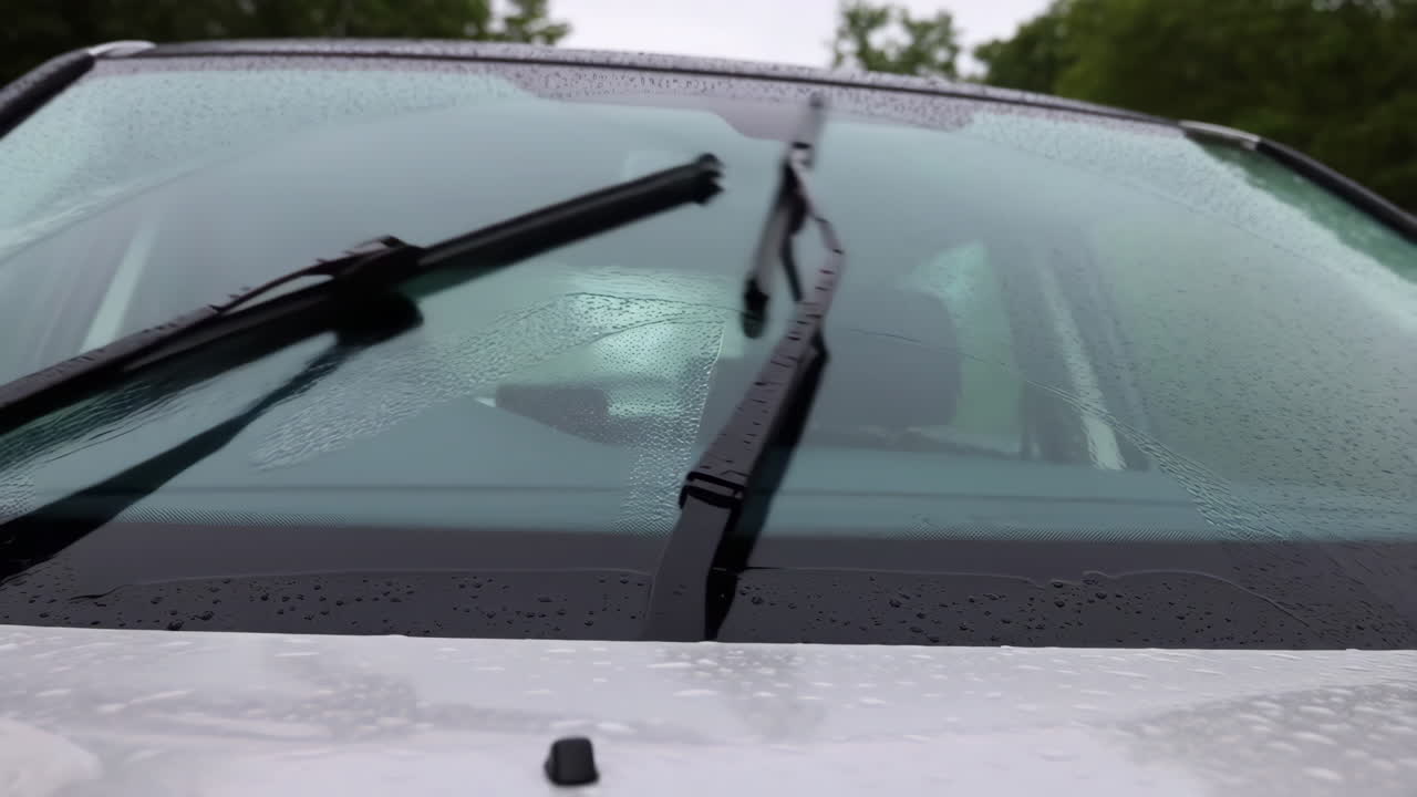 Car Windshield Wipers Clearing Rain