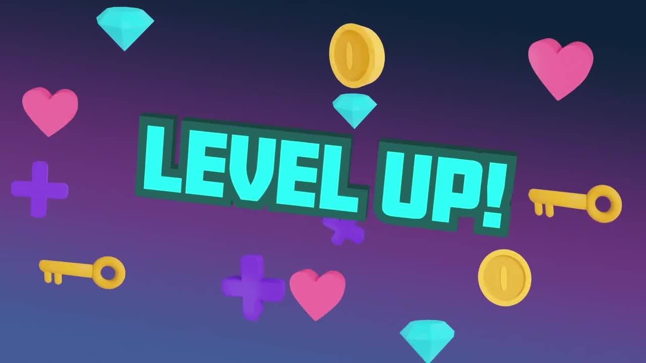 다수의 키를 통해 레벨 업 텍스트의 디지털 애니메이션