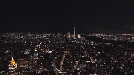 Distrito-Flatiron-Hacia-El-Bajo-Manhattan,-Horizonte-Nocturno