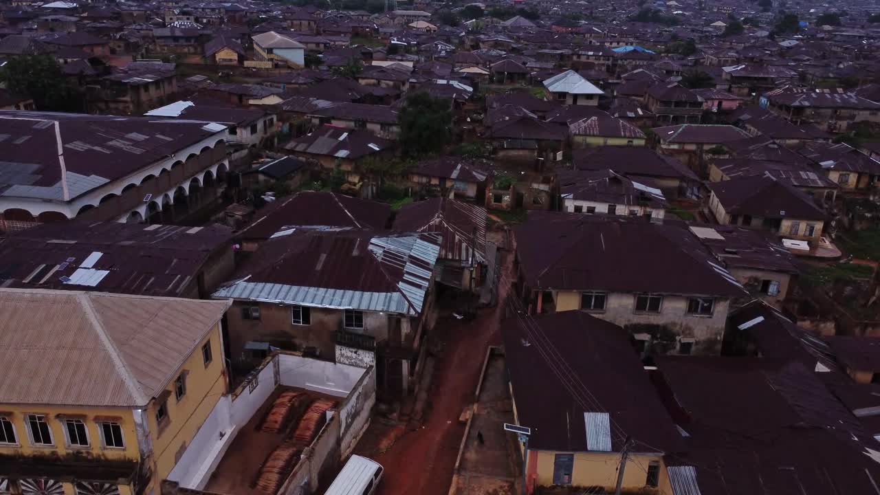 High angle view of the rooftops of a old town in Nigeria, Africa