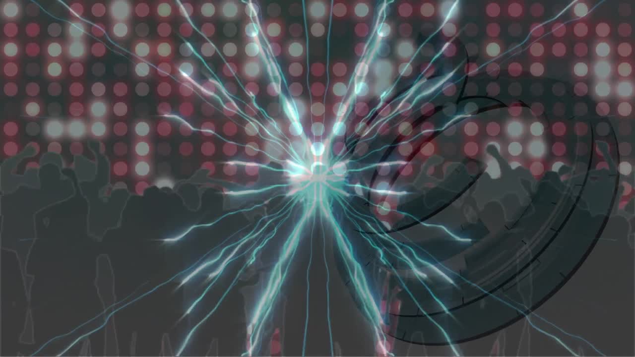 춤추는 사람들과 함께 빛나는 반점과 빛의 흔적의 애니메이션