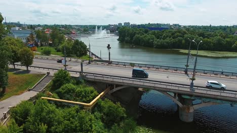 aerial view of city river. aerial drone shooting of the landscape in city