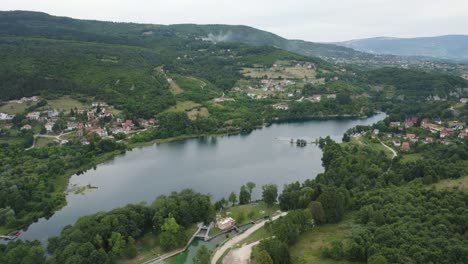 serene malo plivsko lake aerial panorama, jajce, bosnia