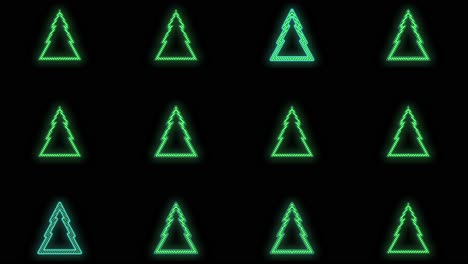 neon green christmas trees pattern on black gradient