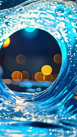 a blue wave is depicted in a circular shape, with a splash of water on the left side. the image has a dreamy, ethereal quality to it, as if it were a piece of art rather than a photograph vertical video