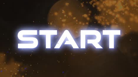 animation of start text over shapes and spots on black background