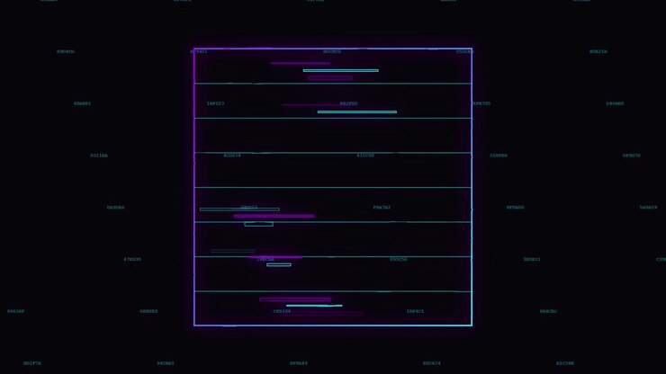 Digital Glitch Frame with Floating Data and Abstract Lines