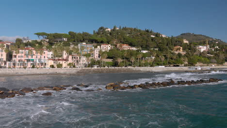 imperia city beach on mediterranean sea coastline, beautiful summer aerial view