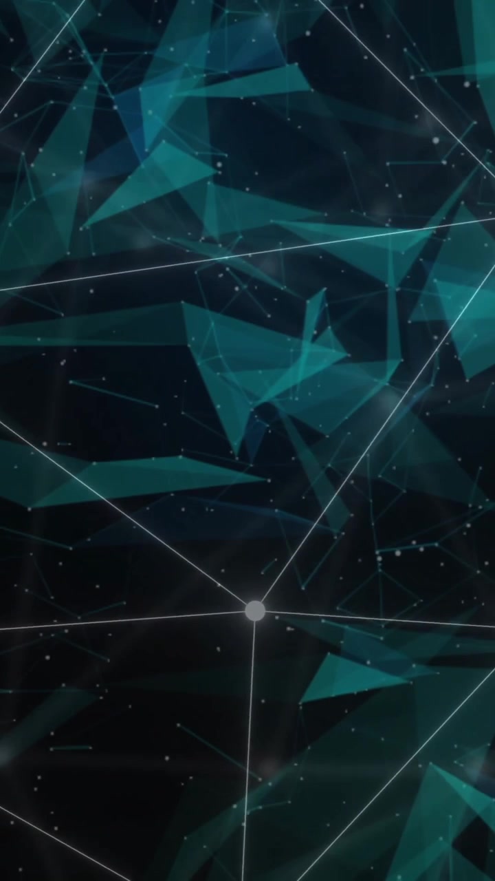 Animation of white network connections over 3d blue network structures on black background