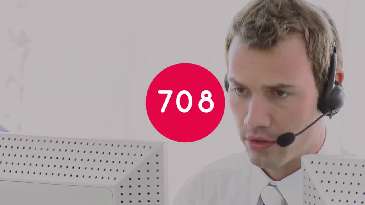 Animation of changing numbers over man wearing phone headset