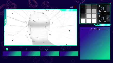 animation of human head spinning with digital interface data processing