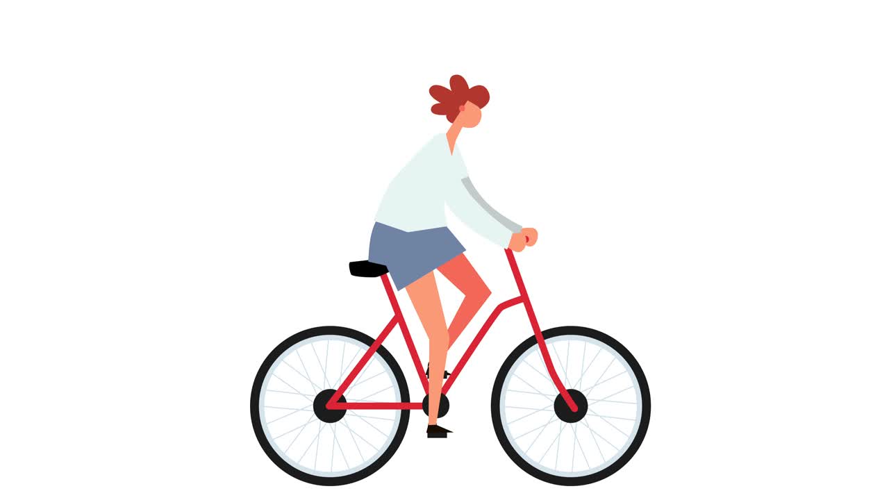 Flat Cartoon Stick Figure Color Woman Girl Character Bike Rider Cycling Luma Matte