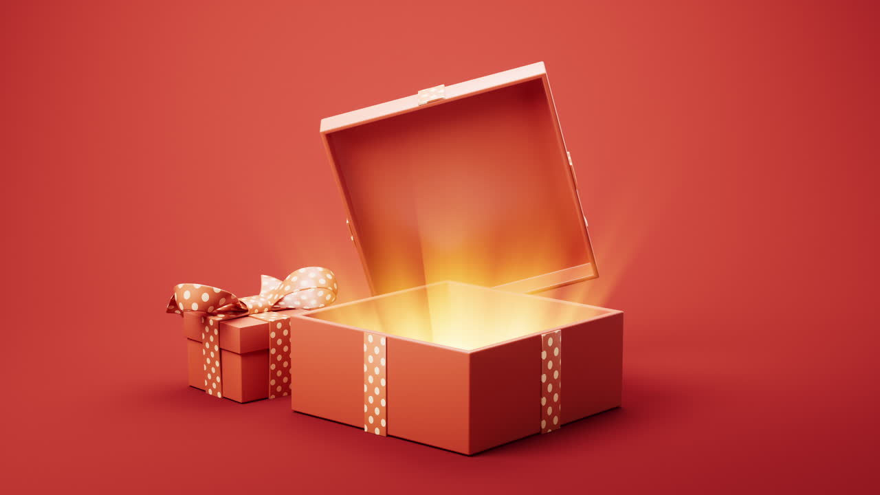 Opening red cartoon style gift box, 3d rendering.