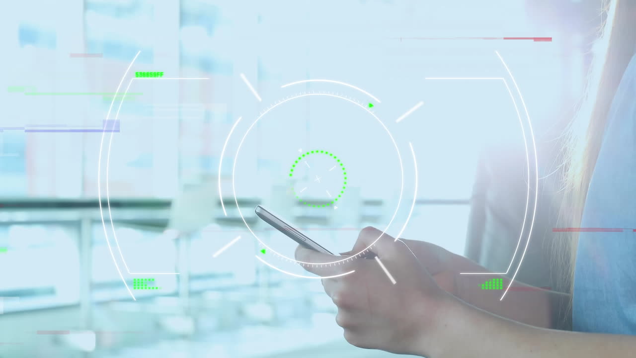 스 ⁇  스캐닝의 애니메이션, 스마트 폰을 사용하는 사업가에 대한 데이터 처리