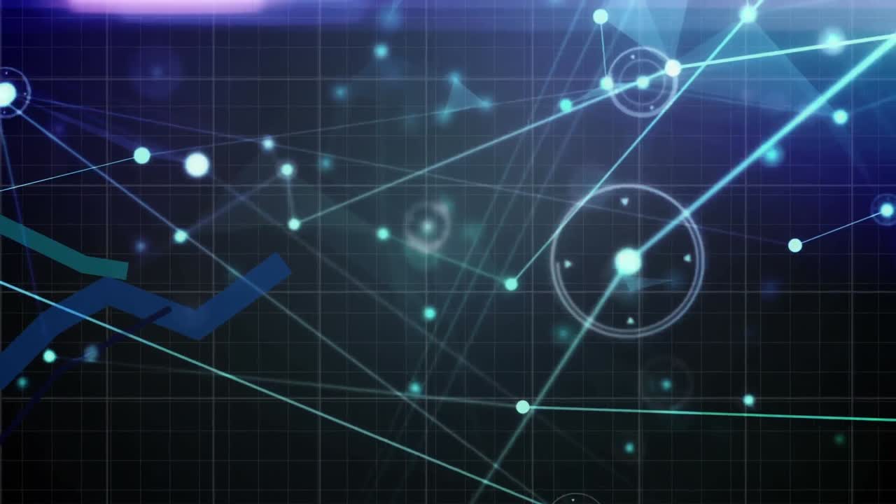 어두운 파란색 배경에 연결 네트워크와 그래프의 애니메이션
