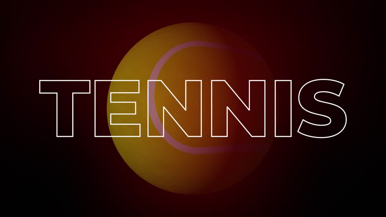 Tennis ball spinning sphere 3D animation outlined text letters typeface font sports game tournament titles on gradient background motion graphics dynamic abstract colour red maroon
