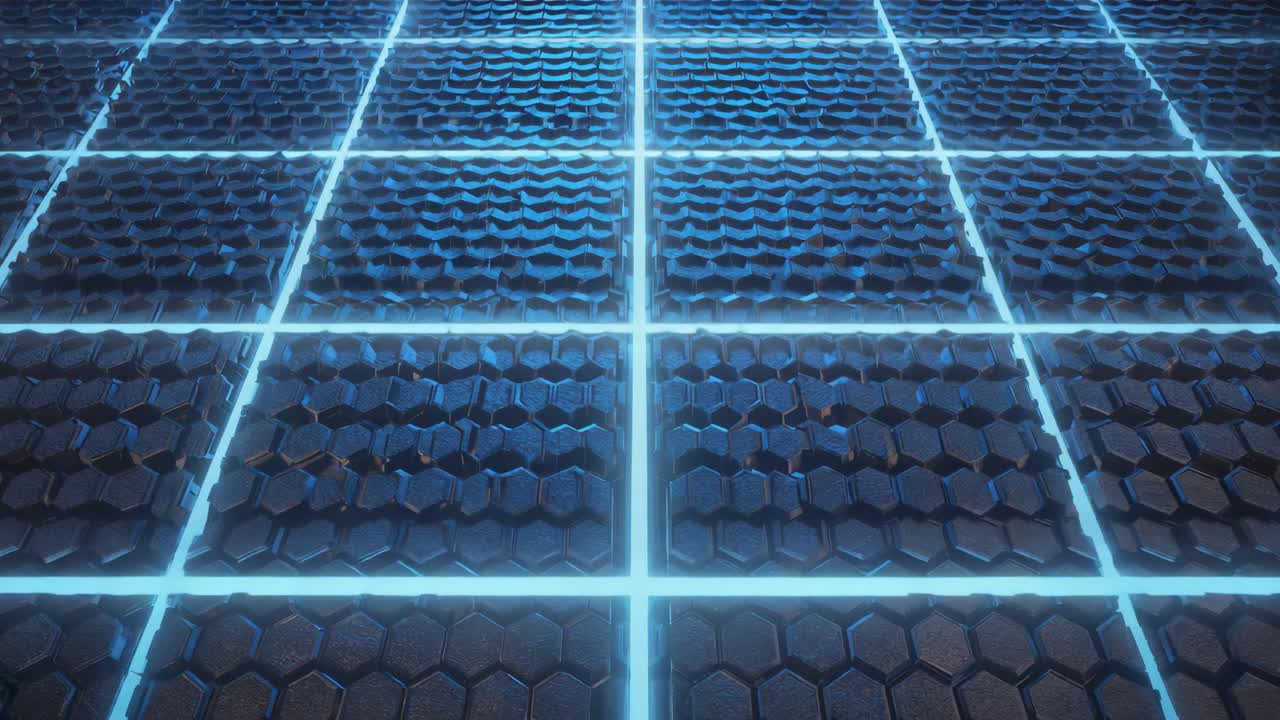Futuristic Hexagonal Grid with Glowing Blue Lines