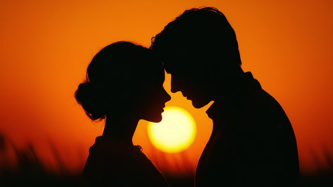 A Romantic Silhouette Embracing the Warm Glow of a Sunset, Capturing the Essence of Love and Togetherness in a Serene Outdoor Setting