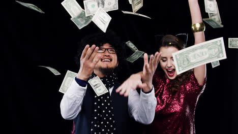 money raining party couple