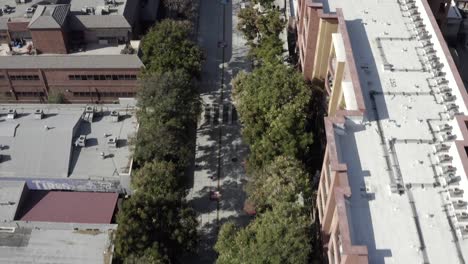 downtown burbank, concrete cityscape buildings and streets, aerial