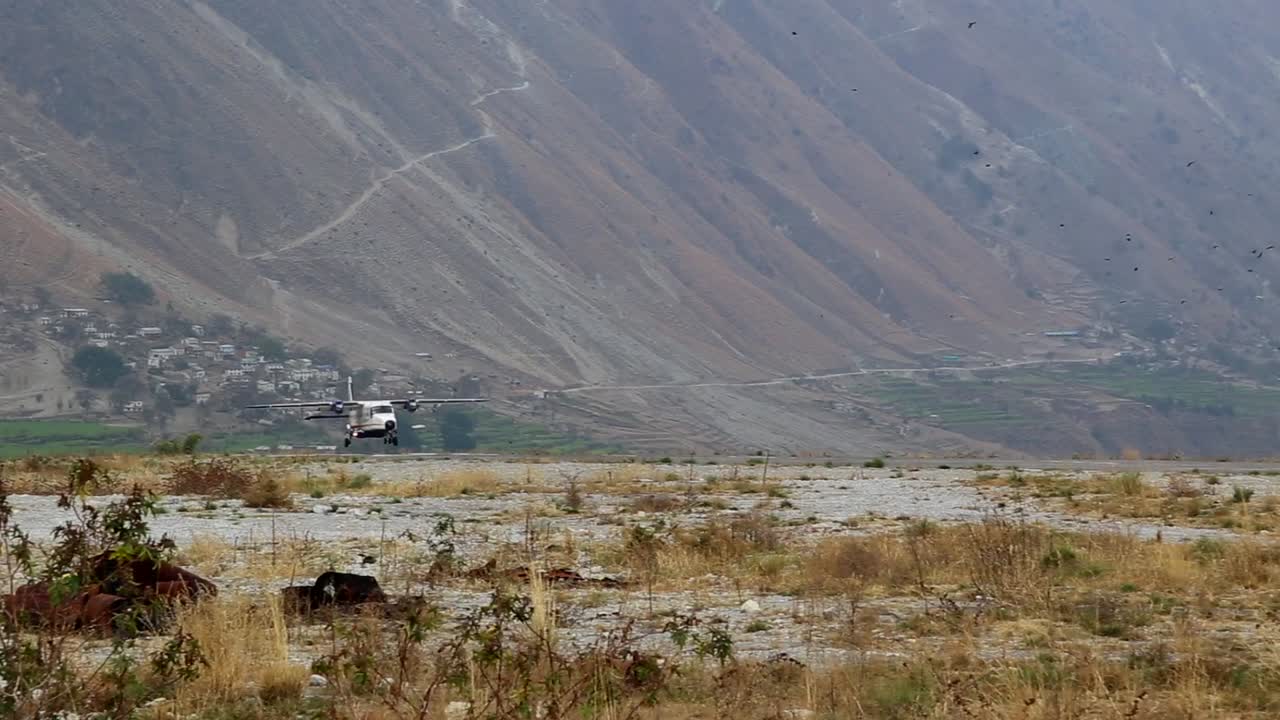 Aircraft landing on a rural Nepal Runway