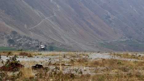 aircraft landing on a rural nepal runway
