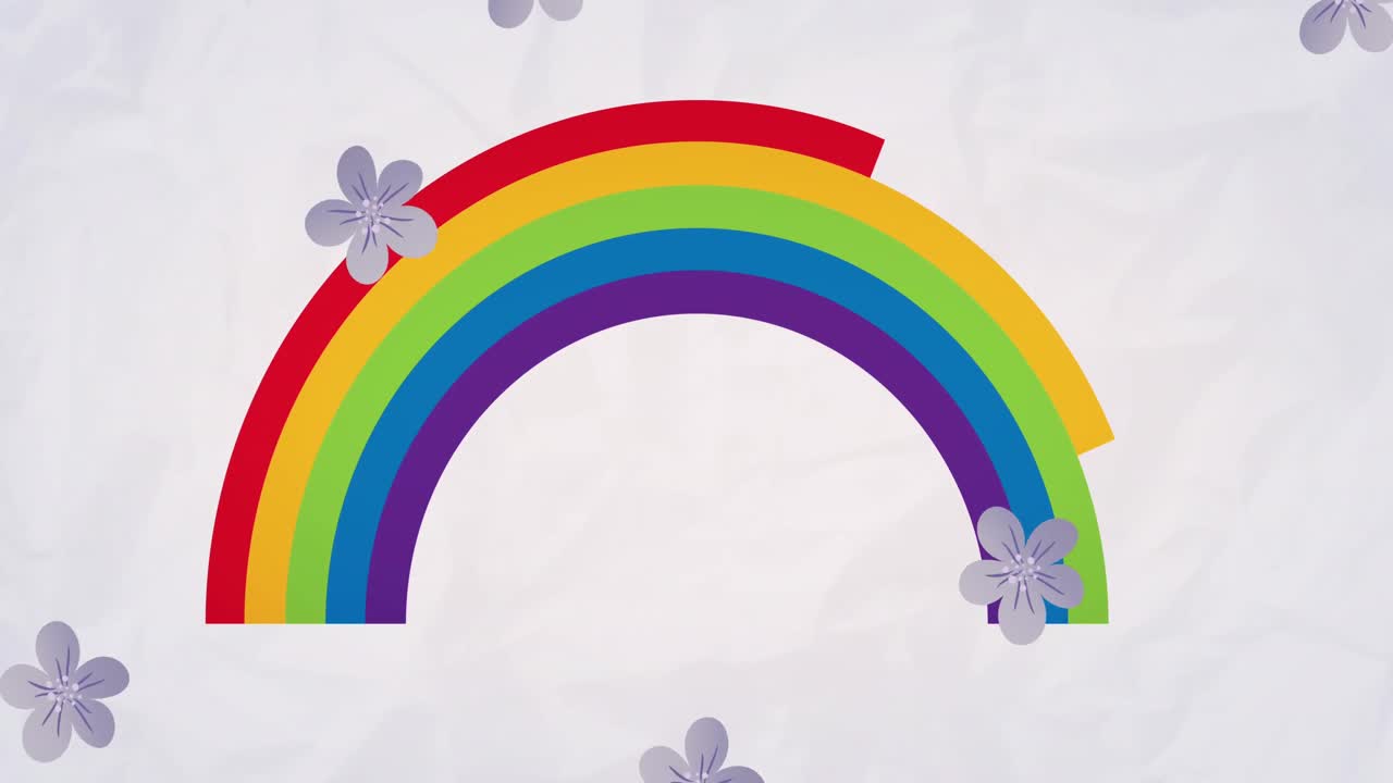 animación de flores sobre el arco iris sobre un fondo blanco